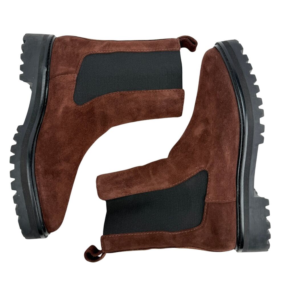Reformation Brown Suede Lug Sole Chelsea Boots Katerina Womens 9.5 Minimalism